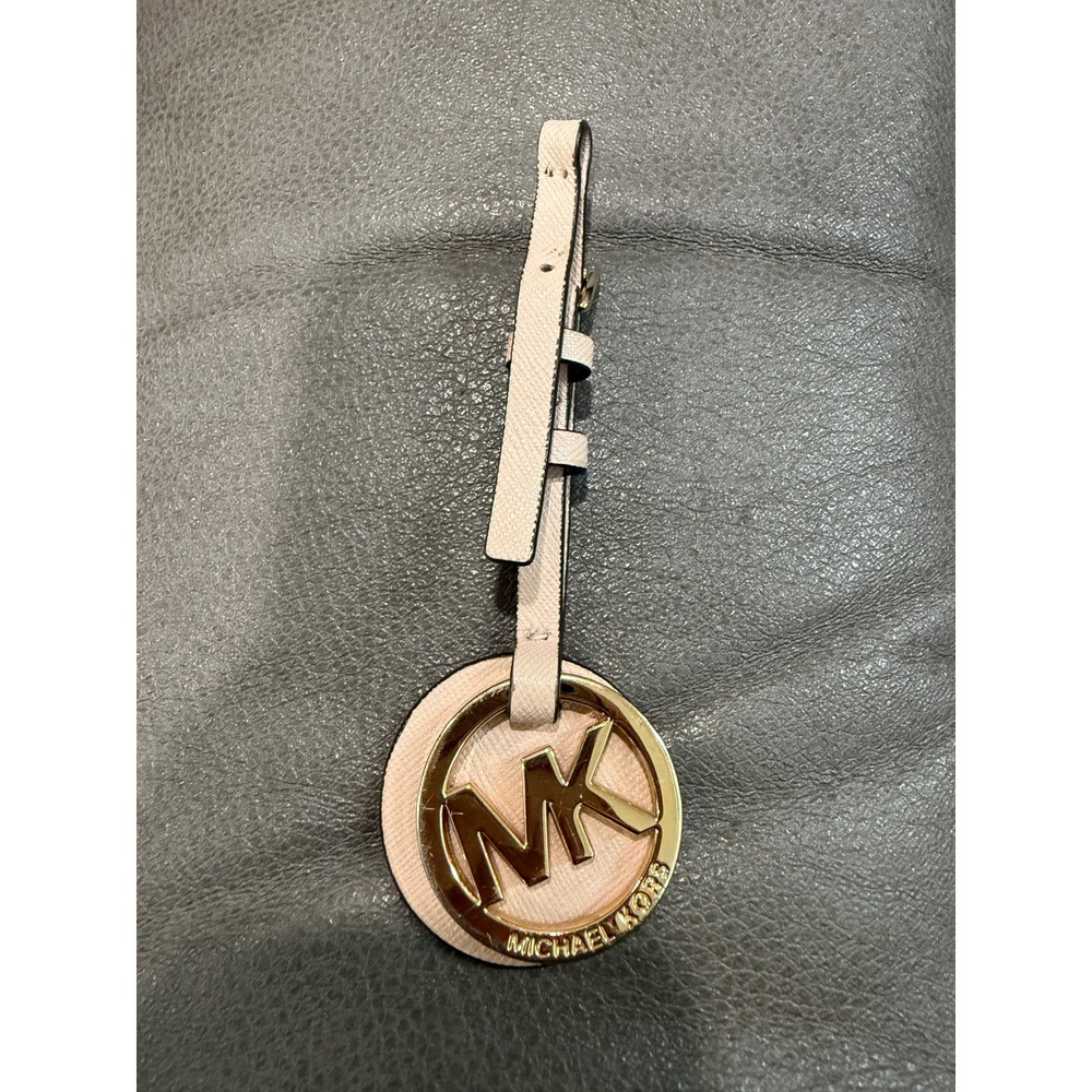 Michael Kors Ballet Pink Saffiano Leather Gold MK Logo Bag Charm Keychain